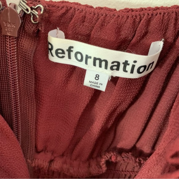 REFORMATION Embry Dress Burgundy Plum Sleeveless Ruffle Tie Straps Chiffon 8 NWT - Picture 7 of 14